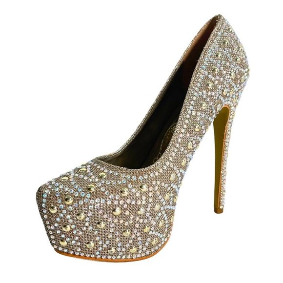 Silver Rhinestone Size 6.5 Thin High Heels Platform Stiletto Party Shoes Lasonia - Picture 12 of 15